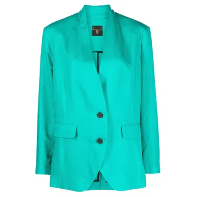 Tessitura Women's Blue / Green Kimono Blazer Green In Multi