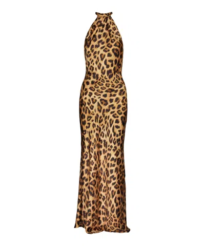 Tessitura Women's Brown Animal Print Long Dress