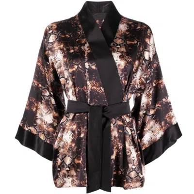 Tessitura Women's Brown / Black Snake Print Kimono Shirt In Multi