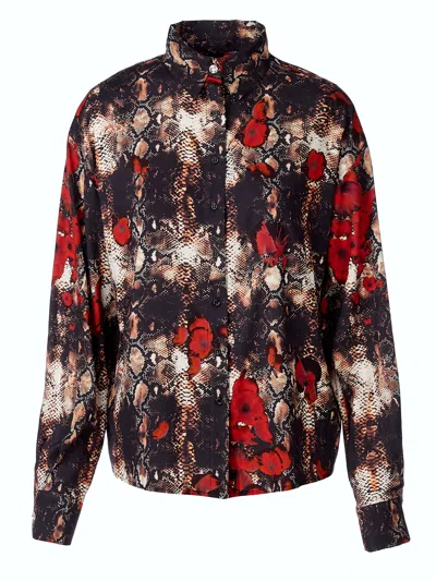 Tessitura Women's Brown / Red Poppies Snake Shirt In Multi