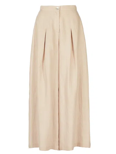 Tessitura Women's Brown / White / Orange Beige Linen Trousers In Multi