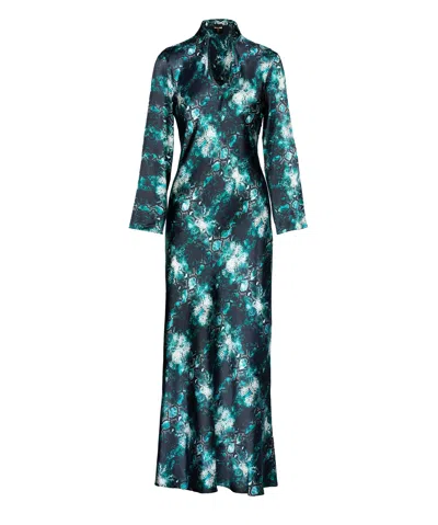 Tessitura Women's Green / Black / White Emerald Silk Dress In Multi