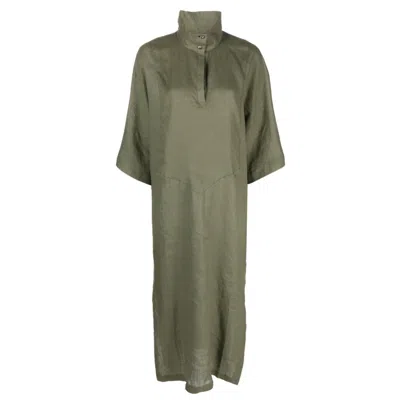 Tessitura Women's Green Kaki Linen Dress