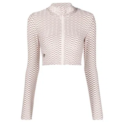 Tessitura Women's Neutrals Patterned Sport Top Ivory In White