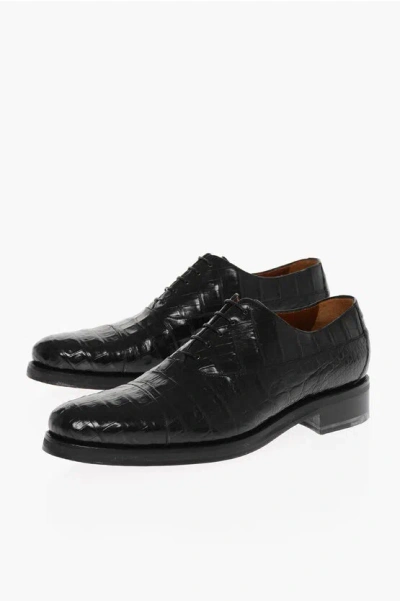 Testoni Crocodile Leather Sport Oxford Shoes In Black