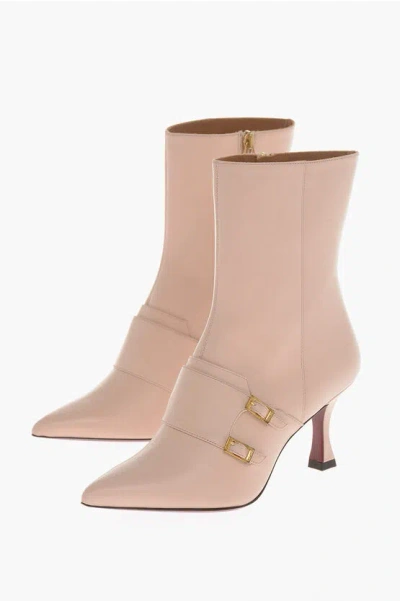 Testoni Leather Malvina Ankle Boots With Side Zip Heel 7.5cm In Pink