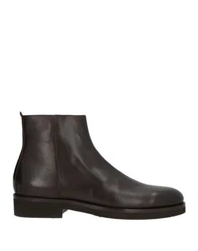 Testoni Man Ankle Boots Dark Brown Size 12 Calfskin In Black