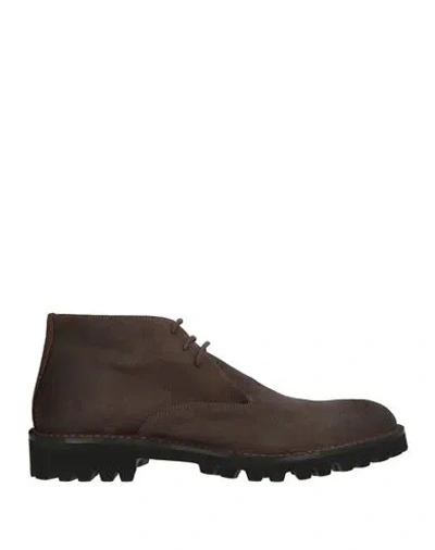 Testoni Man Ankle Boots Dark Brown Size 8 Calfskin In Multi
