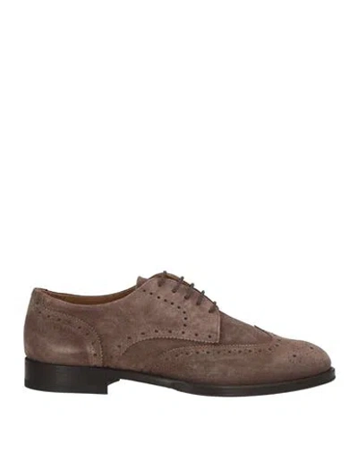 Testoni Man Lace-up Shoes Taupe Size 7.5 Calfskin In Grey