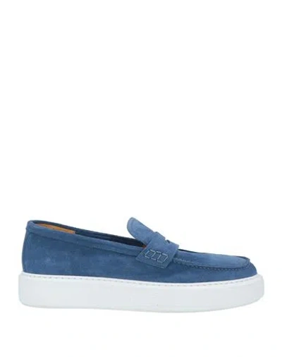 Testoni Man Loafers Azure Size 11 Leather In Blue