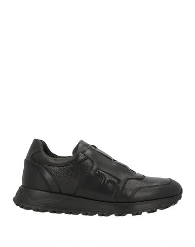 Testoni Man Sneakers Black Size 6 Leather