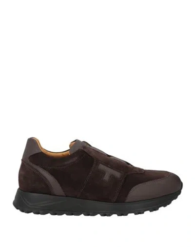 Testoni Man Sneakers Dark Brown Size 10 Leather
