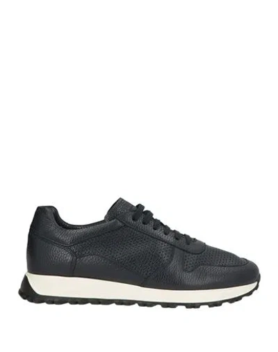 Testoni Man Sneakers Midnight Blue Size 9 Leather In Black