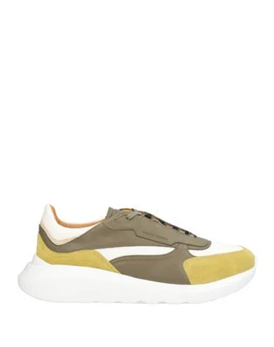 Testoni Man Sneakers Military Green Size 12 Leather, Textile Fibers