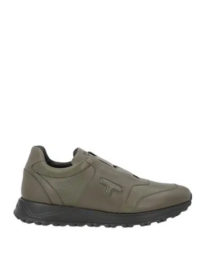 Testoni Man Sneakers Military Green Size 9 Leather