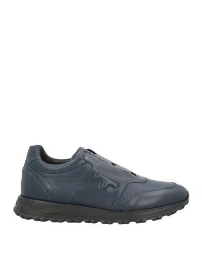 Testoni Man Sneakers Navy Size 7.5 Leather In Blue