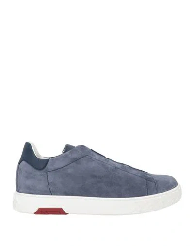 Testoni Man Sneakers Slate Blue Size 10 Leather