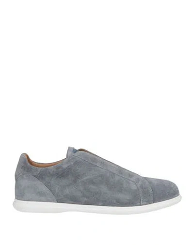 Testoni Man Sneakers Slate Blue Size 10 Leather In Purple
