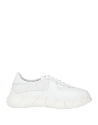 Testoni Man Sneakers White Size 10 Leather, Textile Fibers In Multi
