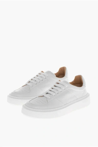 Testoni Solid Color Leather Jeanne Low Top Sneakers In White