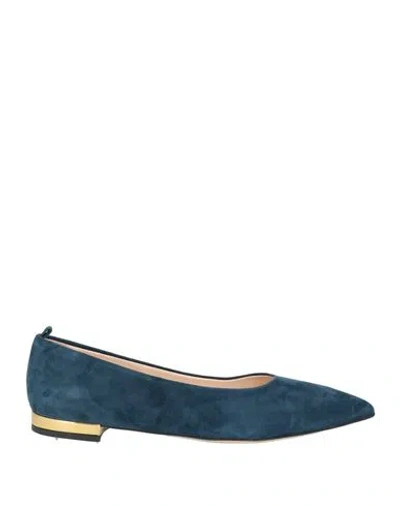 Testoni Woman Ballet Flats Blue Size 8 Calfskin In Multi