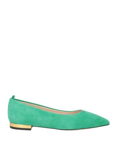 Testoni Woman Ballet Flats Green Size 7.5 Calfskin In Multi