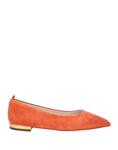 Testoni Woman Ballet Flats Orange Size 7.5 Calfskin In Multi