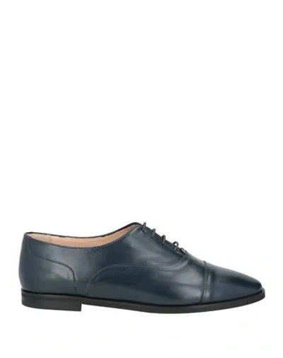 Testoni Woman Lace-up Shoes Navy Size 7.5 Calfskin In Multi