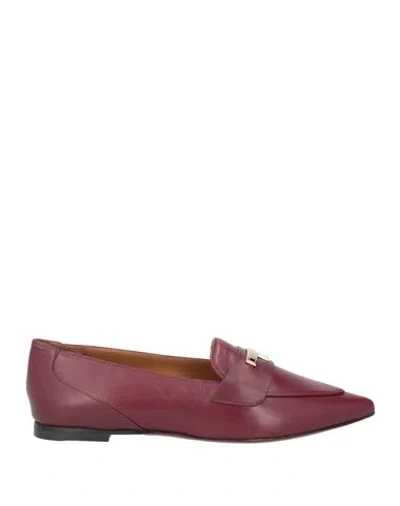 Testoni Woman Loafers Burgundy Size 8 Calfskin