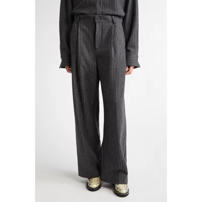 Teurn Studios Connie Relaxed Fit Pinstripe Pleated Virgin Wool Blend Trousers In Gray