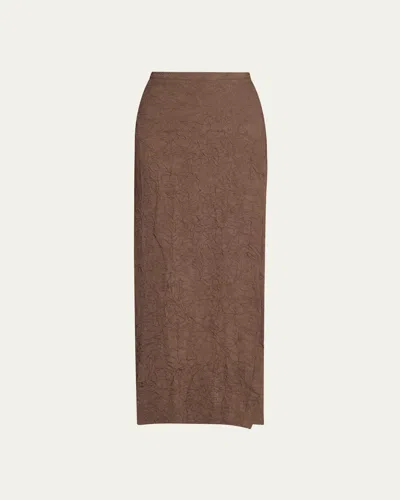 Teurn Studios Crinkle Mid-length Straight Skirt In Brown