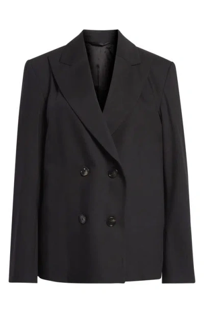 Teurn Studios Double Breasted Wool Gabardine Blazer Jacket In Black