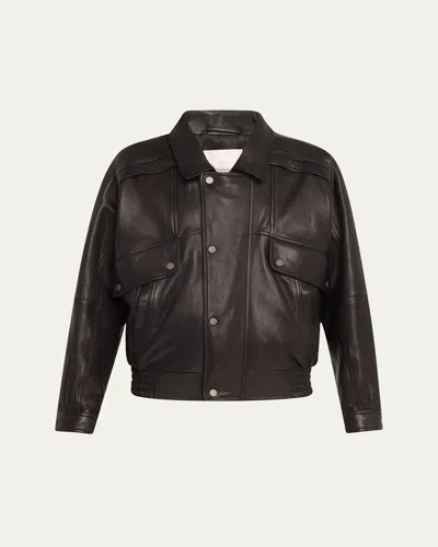 Teurn Studios Leather Taxi Driver Jacket In Black