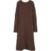 Teurn Studios Long Sleeve Crinkle Midi Dress In Brown