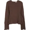 Teurn Studios Long-sleeve Crinkle Top In Brown