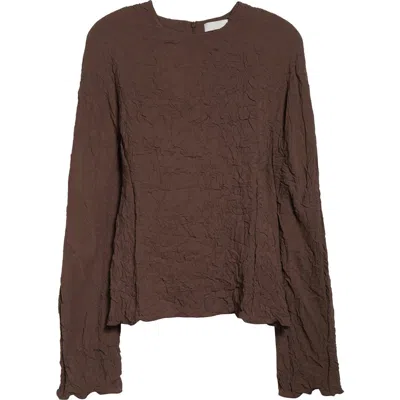 Teurn Studios Long Sleeve Crinkle Top In Brown