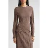 Teurn Studios Long-sleeve Crinkle Top In Brown