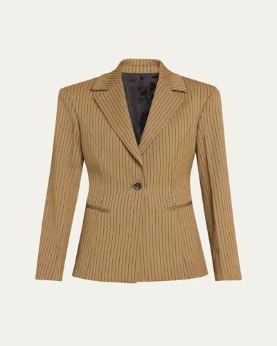 Teurn Studios Pinstripe Hourglass Blazer In Beige Pinstripe