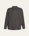 Teurn Studios Pinstripe Virgin Wool Blend Flannel Button-up Shirt In Grey Pinstripe
