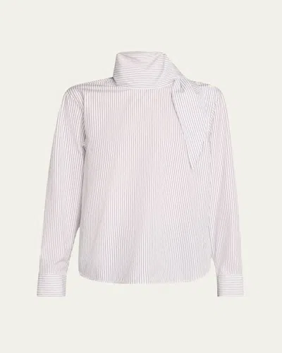 Teurn Studios Pinstripe Poplin Tie-neck Blouse In Black White Stripe