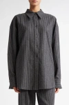 Teurn Studios Pinstripe Virgin Wool Blend Flannel Button-up Shirt In Grey Pinstripe