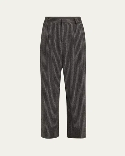 Teurn Studios Pleated Pinstripe Relaxed-fit Trousers In Grey Pinstripe