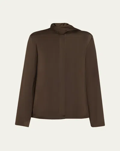 Teurn Studios Satin Scarf-collar Blouse In Dark Brown
