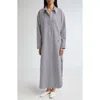 Teurn Studios Stripe Long Sleeve Cotton Poplin Maxi Shirtdress
