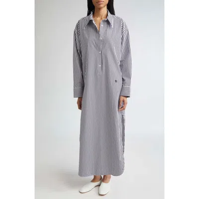 Teurn Studios Stripe Long Sleeve Cotton Poplin Maxi Shirtdress