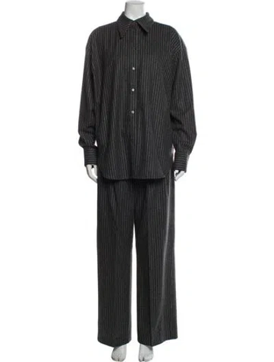 Pre-owned Teurn Studios Virgin Wool Striped Pant Set W/ Tags In Gray