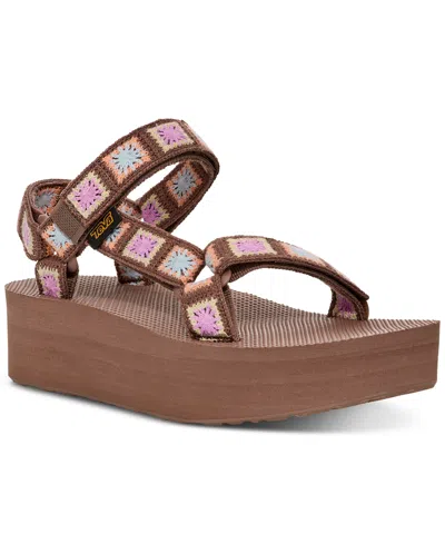 Teva Flatform Universal Crochet Sandals In Brown