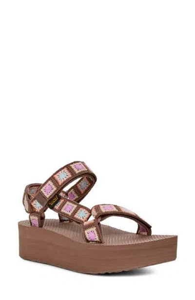 Teva Flatform Universal Crochet Sandals In Brown