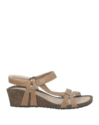 Teva Woman Sandals Khaki Size 10 Leather In Beige