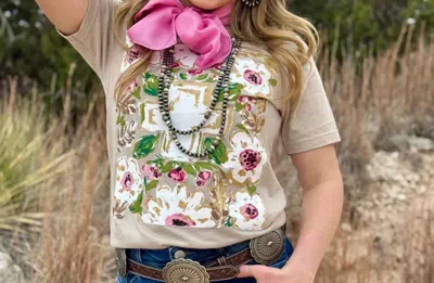 Texas True Threads Floral Cross Tee In Gold